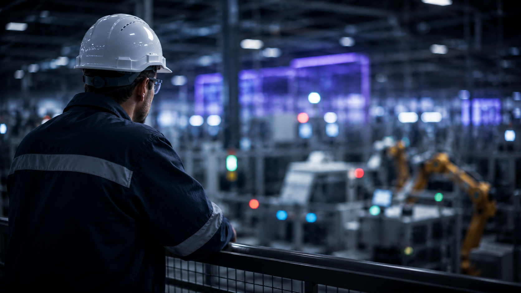Industrial worker overseeing high tech factory