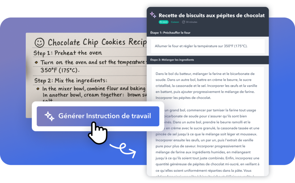 Note manuscrite en instruction de travail